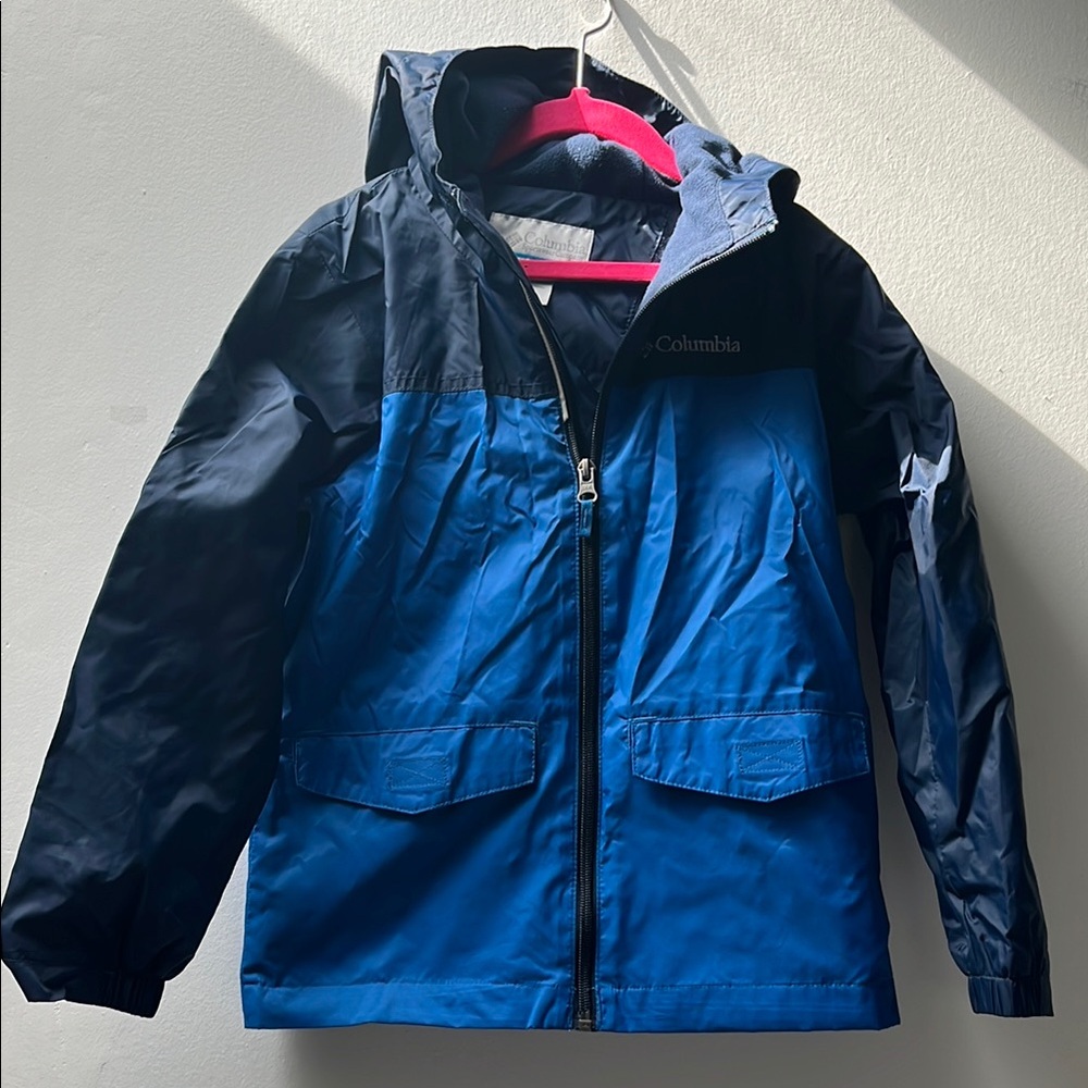 Columbia Kids Fleece Lined Blue Colorblock Waterproof Rain Jacket Hooded XS 6-7